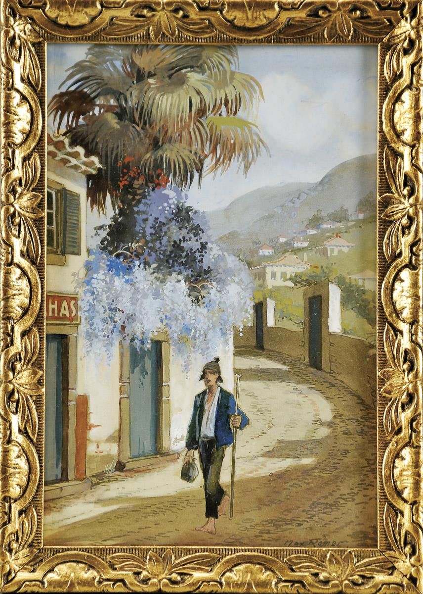 Max Romer Justice Vilão no Caminho Santo Antonio, aguarela de Max Römer, 1940, Funchal ...
