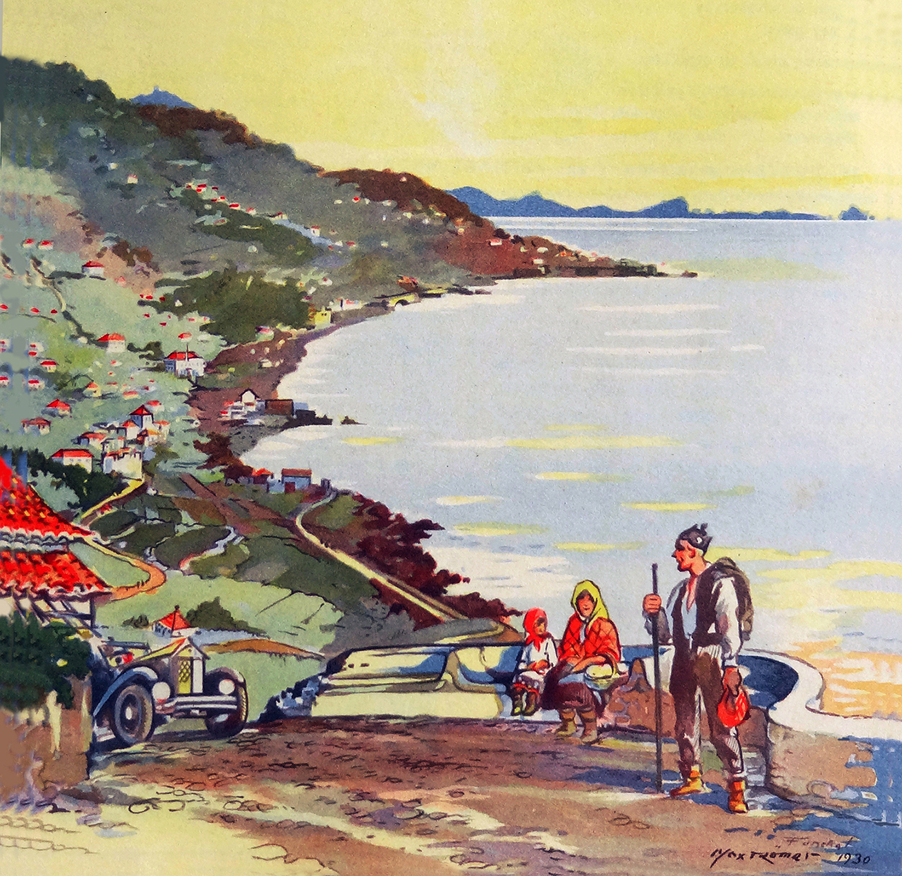 Vila De Santa Cruz Aguarela De Max R mer 1930 Ilustra o Madeirense 